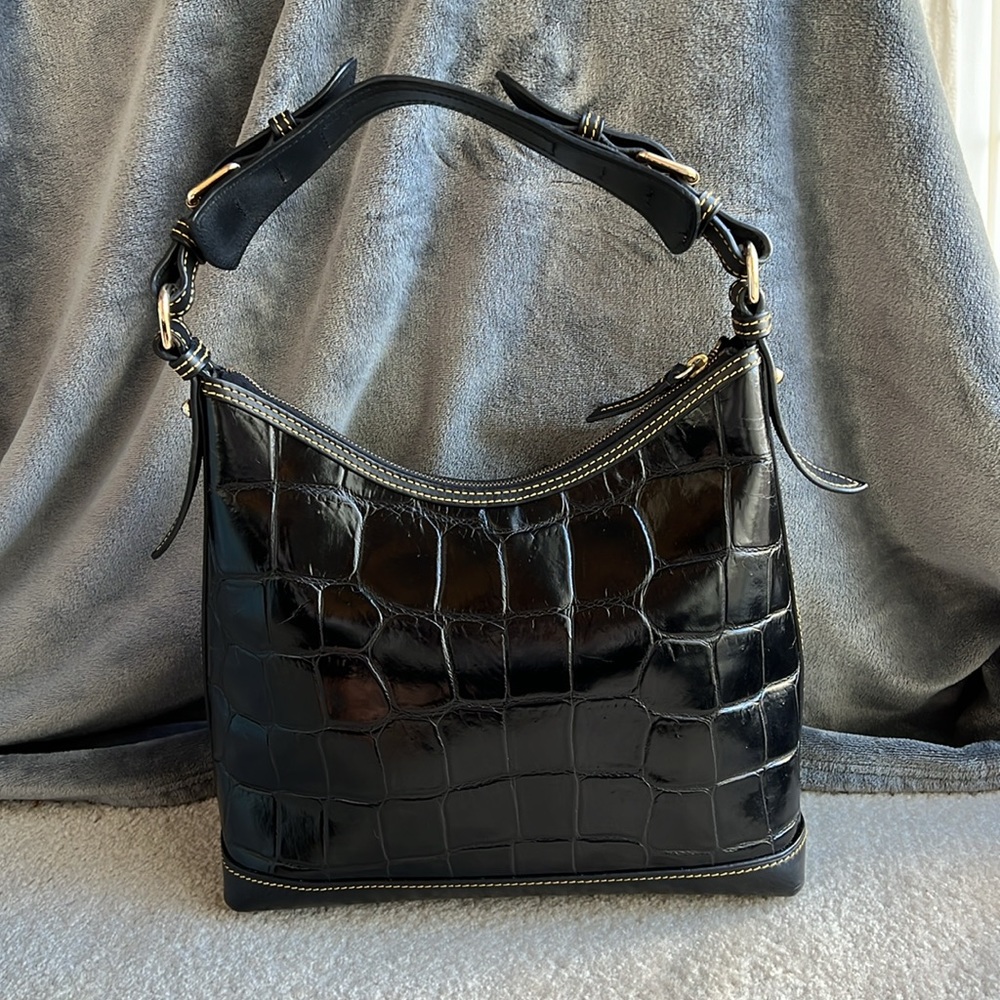 Dooney & Bourke Black Crocodile-Pattern Leather Handbag - Picture 2 of 15